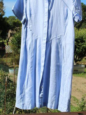 NWOT J.Jill 100% Linen Button Front Short Sleeve Dress w/ Pockets Light Blue Med